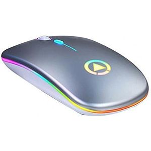 Draadloze muis, led-achtergrondverlichting, oplaadbare stille USB-muis, ergonomische optische gamingmuis, geschikt voor desktopcomputers en laptops (grijs)