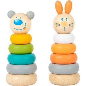 Small FOOT houten speelgoed toren om te stapelen vos of beer, geschikt vanaf 12 maanden, motoriek en coördinatie