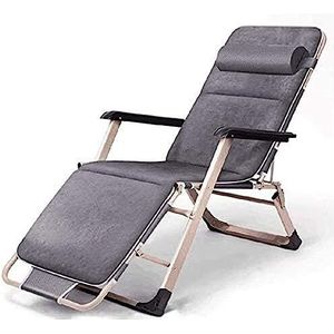 GEIRONV Outdoor ligstoel, lunchpauze dutje bed strand herfst winter huishoudelijke luie stoel klapstoel kantoor lounge stoel Fauteuils (Color : Light grey, Size : With pad)