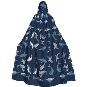 ZaKhs Oceaan Haai Print Hooded Mantel Vrouwen Cape Tovenaar Tuniek Halloween Mantel Cosplay Kostuum Mantel Voor Party