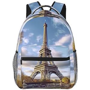DOFFO Eiffeltoren bedrukte reisrugzak, lichtgewicht casual laptop dagrugzak schattige wandelrugzakken tas voor dames en heren, Zwart, One Size, Modern