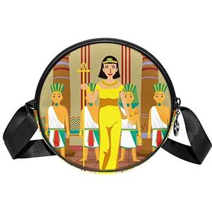 Ronde Crossbody Tas Messenger Purse voor Vrouwen Vintage Oude Egypte Cleopatra, Meerkleurig, 6.7x6.7x2.3 in, Sling Rugzakken