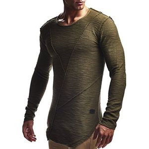 Leif Nelson Heren oversized shirt met lange mouwen, Kaki, L