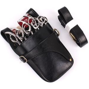 FOVAOK Echt Leer Haar Schaar Tas Clips Tas Kappers Kapper Schaar Holster Pouch Houder Case Met Taille Schouderriem, Zwart, 1PCS
