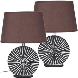 BRUBAKER Set van 2 tafellampen of bedlampjes, bruin, keramische poten in tweekleurige, matte afwerking, 36 cm hoogte