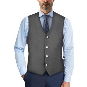 Wismoutput Heren V-hals pak vesten zachte slim fit button down jurk stijlvol blazer vest met riem aan de achterkant, Grijs, S