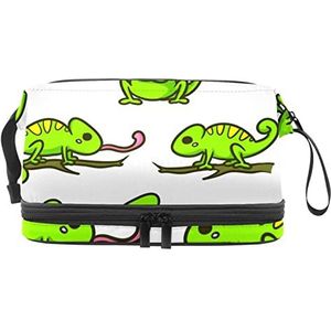 Grote capaciteit reizen cosmetische tas,Kameleon Cartoon,Make-up tas,Waterdichte make-up tas organisator, Meerkleurig, 27x15x14 cm/10.6x5.9x5.5 in
