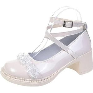 Klassieke schattige Lolita leren schoenen Japanse meisjes platform hoge hakken ronde cap Mary Jane vrouwen faux student cosplay schoenen Zapatillas Mujer, wit, 36 EU