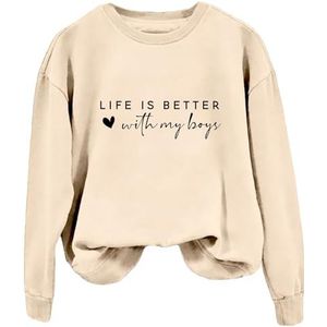 Het leven is beter met mijn jongenssweatshirt met lange mouwen en grafische ronde hals. Grappig mama-sweatshirt for dames(Style 7,XX-Large)