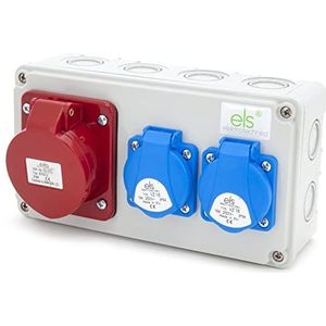 ELS Elektrotechnika Stopcontactverdeler en bouwstroomverdeler Schuko stopcontacten 2x230V en 1x CEE 16A bekabeld, voor binnen en buiten