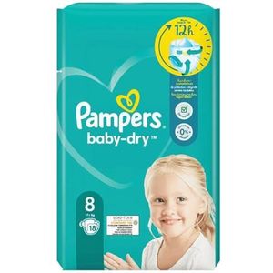 Pampers Babyluiers maat 8 (17 kg +), 18 stuks, extra groot, single pack, tot 12 uur rondom lekbescherming