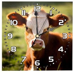 YTYVAGT Wandklok, klokken voor woonkamer, werkt op batterijen, boerderij bruine koe, vierkante stille klok 7,85 inch