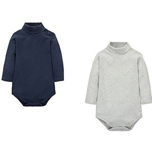 CuteOn 2 stuks uniseks babyspeelpak polo hals lange mouwen katoen bodysuit kinderen bodysuit, koningsblauw en grijs, 6 Maanden