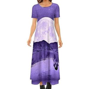 Purple Supermoon dames zomer casual korte mouw maxi-jurk ronde hals bedrukte lange jurken 5XL