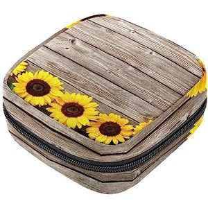 Maandverband Opbergtas, Vrouwelijke Product Pouches Draagbare Periode Kit Tas voor Meisjes Vrouwen Dames Zonnebloem Bloem Bloemen, Meerkleurig, 4.7x6.6x6.6 in/12x17x17 cm