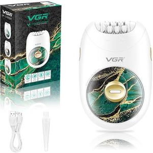VGR 706 Epilator voor vrouwen, draagbare draadloze epilator voor benen, oksels, rug, volledig lichaam, ontharing met 18 pincetten, 2 snelheden, stil ontwerp, groen