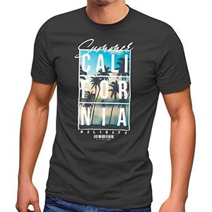 Neverless® Heren T-shirt Summer California Holidays Zomer Palmen Foto Print Print Snap Fashion Streetstyle, California Holidays donkergrijs, XL