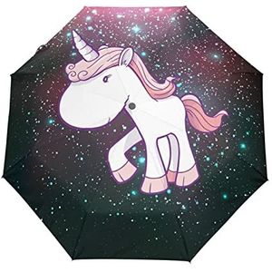 Universum Roze Eenhoorn Paard Automatische Paraplu Winddicht Opvouwbare Paraplus Auto Open Sluiten voor Meisjes Jongens