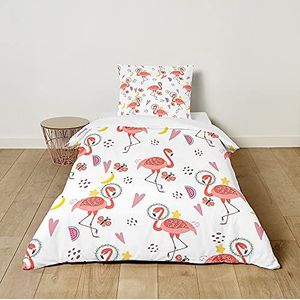 FANSU Dekbedovertrek 2-delige roze beddengoedset voor meisjes, 3D Nordic Flamingo-print kinderdekbedovertrek en kussenset voor kinderkamer peuterbedje eenpersoons bed (creatieve flamingo, 120 x 150 cm