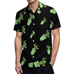 Leuke cactus in groene pot heren Hawaiiaanse shirts korte mouw casual shirt button down vakantie strand shirts L