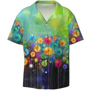 Abstracte Stijl Kleurrijke Bloemen Print Mannen Korte Mouw Jurk Shirts Met Zak Casual Button Down Shirts Business Shirt, Zwart, L