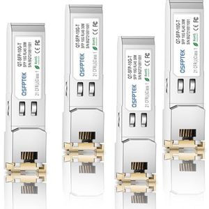 QSFPTEK (4Pack 10GBASE-T SFP+ naar RJ45, 1.25G/2.5G/5G/10Gb RJ45 Koper Mini-GBIC Transceiver voor Cisco SFP-10G-T-S, Ubiquiti UF-RJ45-10G, Mikrotik, Netgear, D-Link, Supermicro, CAT6A/CAT7, tot 30m