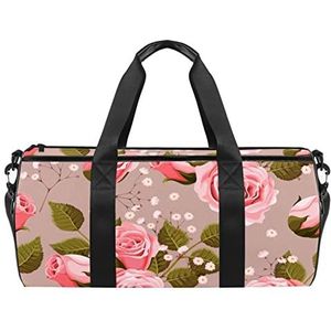 Kleurrijke Wtercolor bloemenpatroon reizen duffle tas sport bagage met rugzak draagtas gymtas voor mannen en vrouwen, Vintage roze roos bloemen patroon, 45 x 23 x 23 cm / 17.7 x 9 x 9 inch