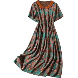 Dameskleding zomer korte mouwen V-hals jurk dames mode bedrukte lange jurk, 1, XL