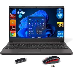 HP Notebook 250 G9, laptopscherm 15,6 inch Full HD, Intel Core i3 12Th, 8 GB RAM DDR4, 512 GB NVMe, Windows 11 Pro, Office 2021 Pro Plus, draadloze muis + USB-stick 32 GB - notebook direct klaar voor