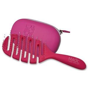 Magic Hair Brush Detangler Sports Reiskam voor dames, heren en kinderen, ontwarrende geventileerde haarborstel met flexibele borstelharen voor nat, krullend dik haar, donkerroze, met etui