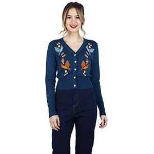 Voodoo Vixen Ginny Woodland 1940's Vest Retro Vintage Vogels Schattig Kitsch, Blauw, M