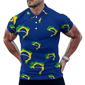 Brazilië Vlag Kaart Grappige Mannen Polo Shirt Korte Mouw T-shirts Klassieke Tops Voor Golf Tennis Workout