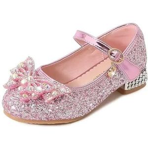 Prinsessenschoenen voor meisjes, glitterschoenen voor meisjes, leren schoenen met sneeuwvlokkenpatroon en riem, kristallen schoenen met pailletten voor kinderen, glitter, hakschoenen voor meisjes,