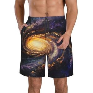 MGGAklp Galaxy Print Casual Shorts voor heren, elastische taille, trekkoord, lichtgewicht, outdoor, zomer, strandshorts, Wit, S