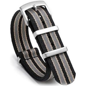 InOmak Horlogeband van nylon, 20/22 mm, sportieve textielband, zwart, beige, grijs, zilver, 22 mm, strepen
