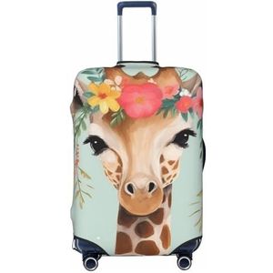 BTCOWZRV Giraffe Met Bloemenprint Bagage Cover Stofdicht Koffer Cover Elastische Reizen Bagage Protector Koffer Protector Bagage Mouwen Fit 45-32 Inch Bagage, Zwart, M