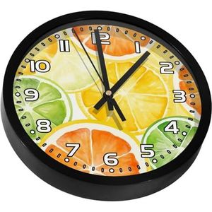 YTYVAGT Wandklok, klokken voor slaapkamer, werkt op batterijen, aquarel oranje en citroen, ronde stille klok 9,8 inch