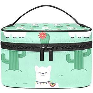 Make-up Organizer Bag, Reizen Make-up Tas Organizer Case Draagbare Cosmetische Tas voor Vrouwen en Meisjes Toiletartikelen Alpaca Llama Wit Cactus Groen, Meerkleurig, 22.5x15x13.8cm/8.9x5.9x5.4in