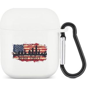 Never Forget 911 Patriottische Amerikaanse vlag schattig hoesje voor AirPods 2 & 1 schokbestendige beschermende hoofdtelefoon hoesjes cover met sleutelhanger voor mannen vrouwen