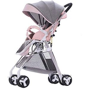 SMSOM Veelzijdige opvouwbare kinderwagen voor reizen en stedelijk leven, opvouwbare mid-size kinderwagen met verstelbaar stuur, omkeerbare stoel (kleur: roze)