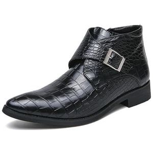Men's Leather Crocodile Print Chelsea Ankle Boots Fashion Pointed Dress Chukka Boots (Color : Black, Size : EU 48)