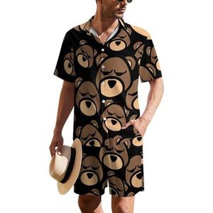 Bear Head Hawaïaans pak voor heren, set van 2 stuks, strandoutfit, shirt en korte broek, bijpassende set