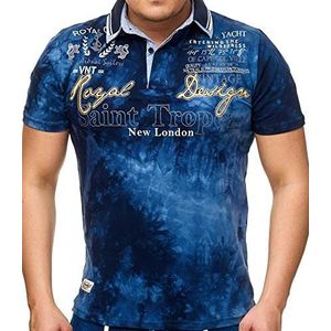 Heren poloshirt met V-hals en knoopsluiting | T-shirt met korte mouwen voor mannen tot 5XL | katoenen overhemd in Camp Vlnt Design | Shirt met kraag en geborduurde borst, blauw, 3XL