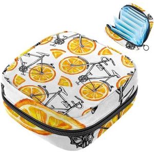 MUOOUM Opbergtas voor maandverband, oranje fietspatroon menstruatiecup zakje, draagbaar maandverband opbergzakken vrouwelijke menstruatie eerste menstruatie tas voor tienermeisjes vrouwen dames
