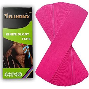 NELLHOMY 40 Stuks Kinesiologie tape Voorgesneden, Elastische Therapietape Ondersteunt Spieren en Gewrichten, Waterbestendig Sporttape Pijnverlichtend voor Fysiotherapie en Sport,Roze