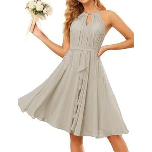 WSEYU Halter Schoolgala Jurken voor Tieners Korte Chiffon Bruidsmeisje Afstuderen Cocktail Party Jurk met Zakken ZM205, Taupe, 32