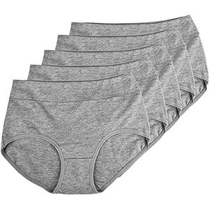 Avondii Katoenen onderbroek voor dames, ademend, effen, hoge taille, grijs, 3XL