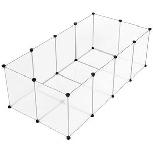 EUGAD Konijnenhok met bodem, puppypark, schildpad, hamsterkooi, modulaire box voor cavia's, wit, 142 x 72 x 45 cm