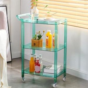 Acryl Bar Cart, 3-Tier Rolling Cart met wielen en handvat, duidelijke Side Table opslag Rack organisator, multifunctionele mobiele wijn Rack serveren Trolley Cart voor keuken eetkamer woonkamer(Green)