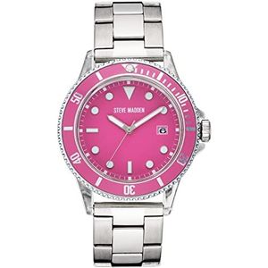 Steve Madden Unisex datum functie armband horloge, Zilver/Roze, armband
